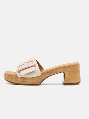 Gabor Suede Platform Sandals Size 6 36 Beige Wood Block Heel Mules Open Toe shoe